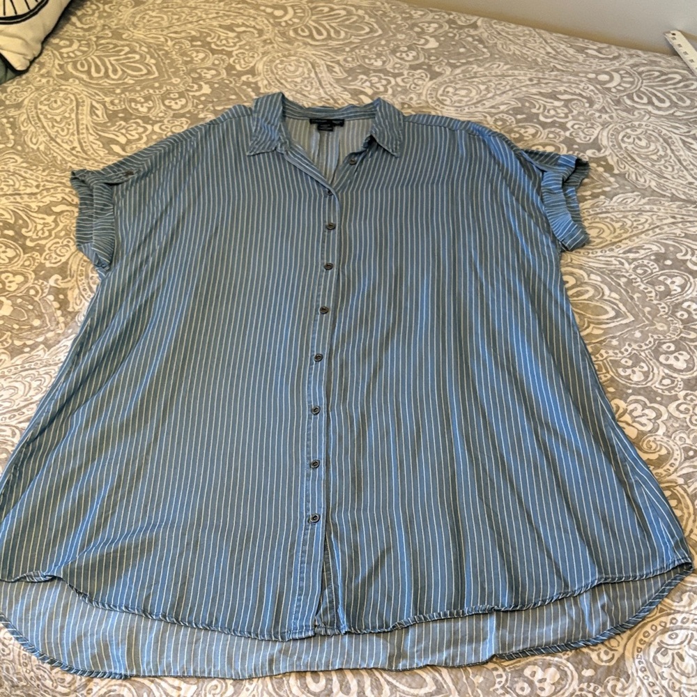 Cynthia Rowley Blue Striped Button-Down Shirt Dress